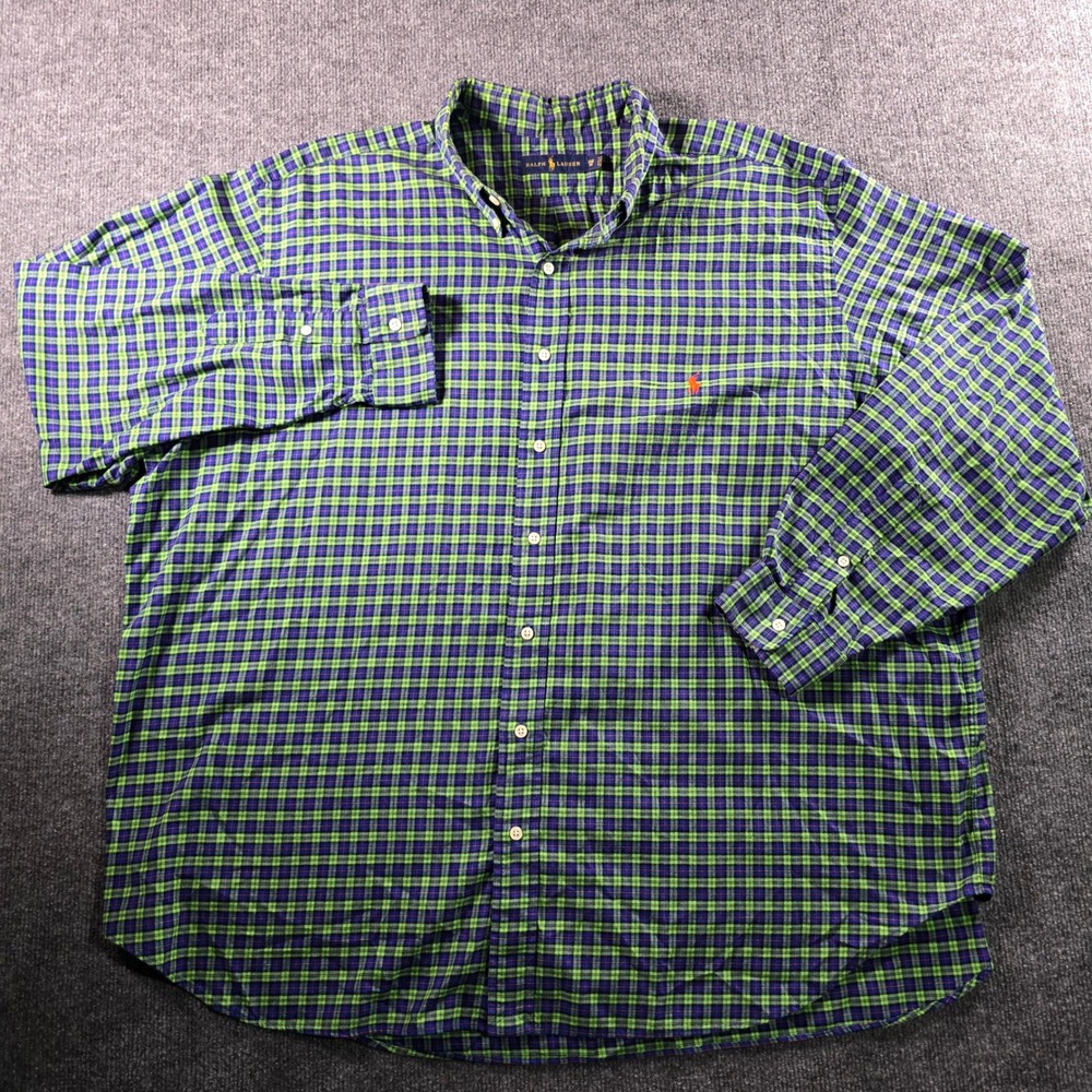 Ralph Lauren Mens 3XB Big Plaid Button Down Shirt Green Blue Purple Long Sleeve